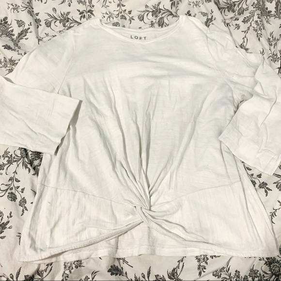 2 for $15‼️ White 3/4 Sleeve Shirt w/ Twist Detail Hem - Loft - Picture 1 of 8